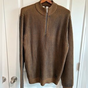 TOPMAN 1/4 Zip Sweater Mock Neck Stripped Brown Black